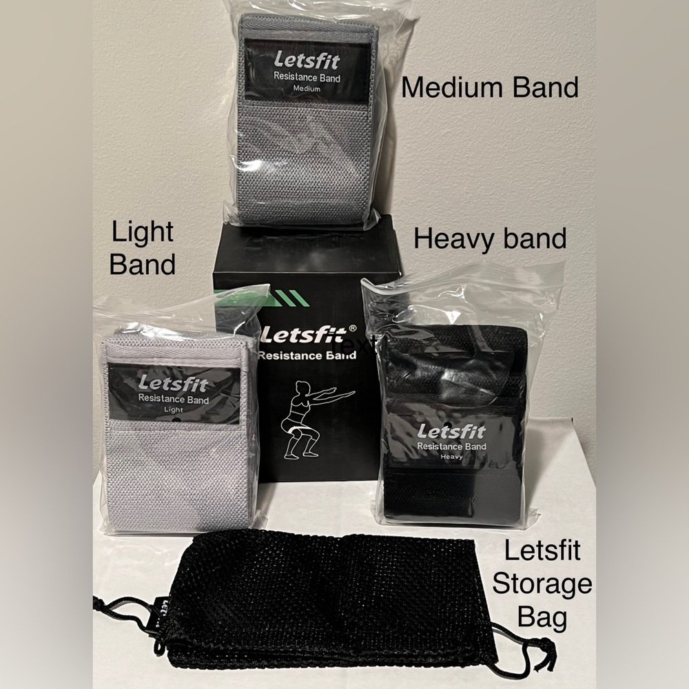 Letsfit Hips & Legs Resistance Band Set of 3 (L-M-H) With Storage Pouch. Size: M
